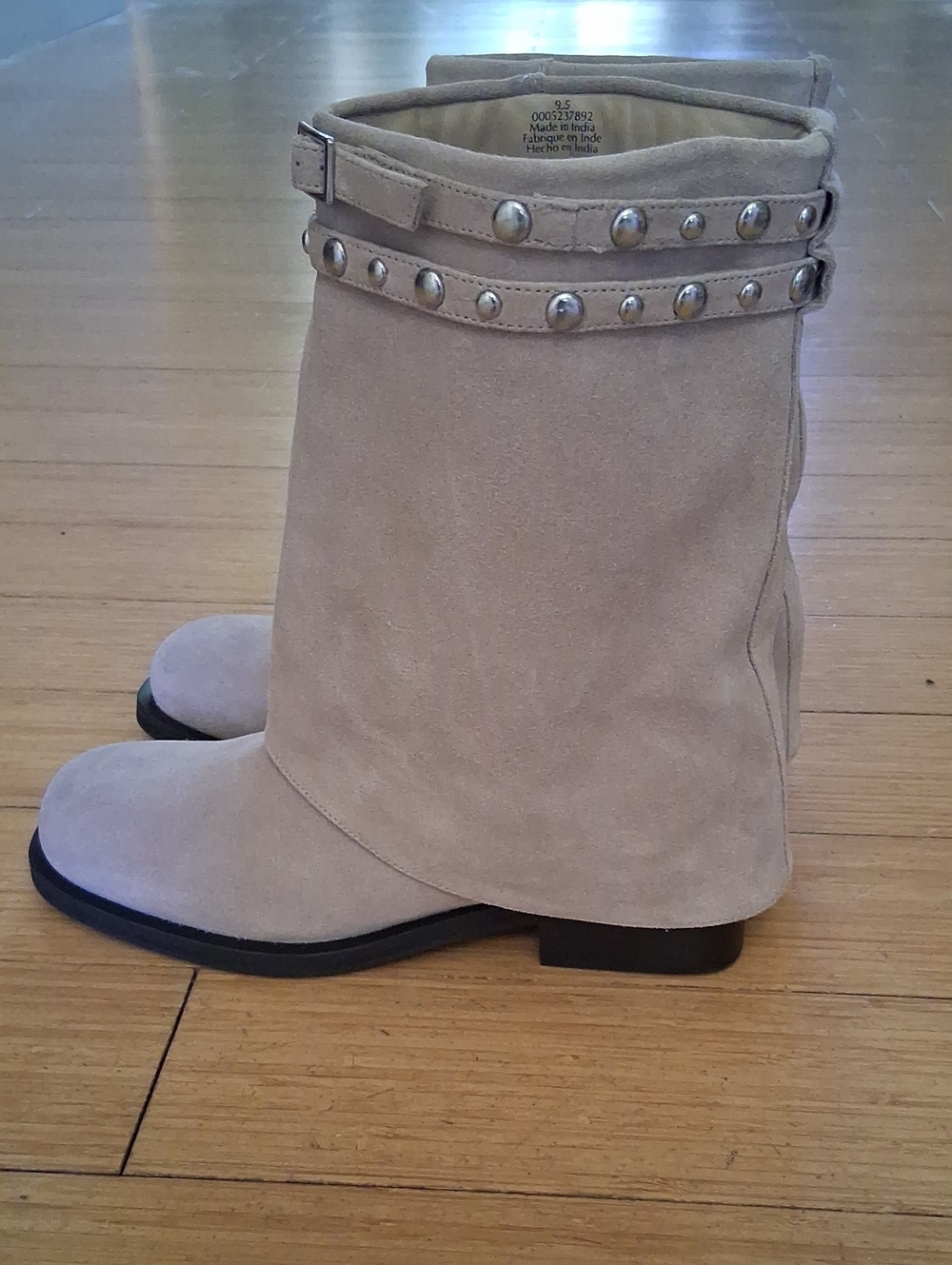 Free People Scorpio Studded Foldover Boots Women’s 9.5 Taupe Suede Buckle Boho